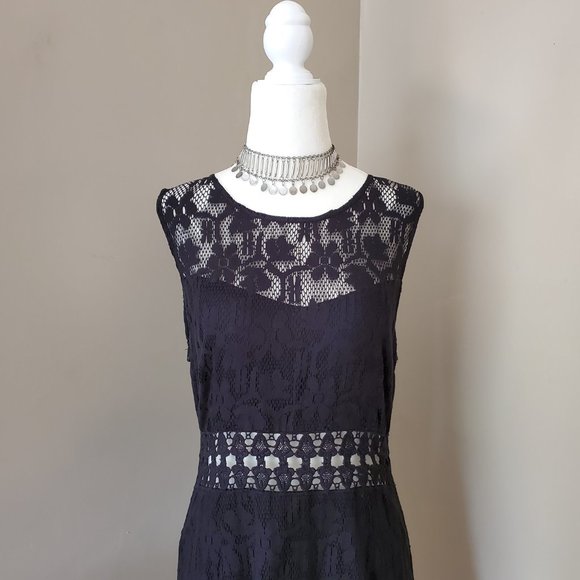 Free People Black Lace Waist Cutout Shift Dress Size M - Picture 4 of 16